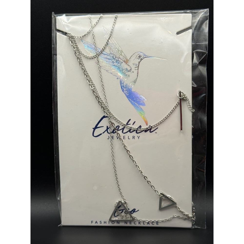 Exotica Jewelry Geo Fashion Necklace Layered Silver Tone Geometric Bar